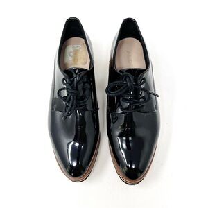 Aldo Striped Platform Black Patent Polyurethane Oxford Lace Up Almond Toe Size 7